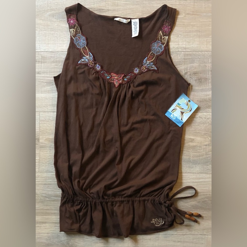 Roxy Quicksilver Embroidered Brown Sleeveless Top